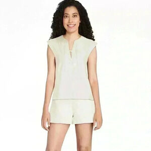 Free Assembly Womens Size M Terry Short Set Egret Sleeveless Front Tie EUC